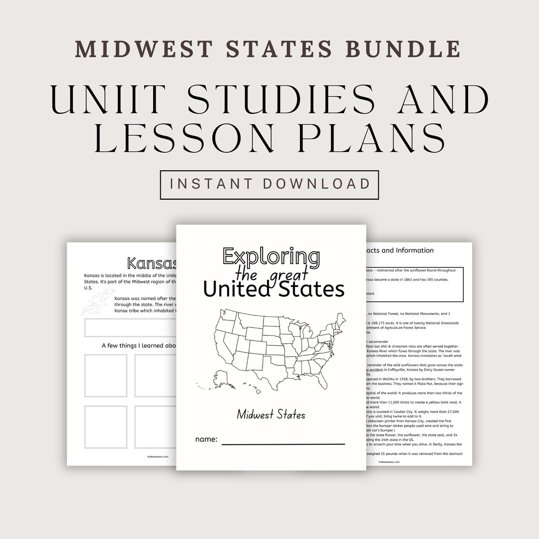 USA Midwest States Geography Worksheets And Lesson Plans For Homeschool Learning Etsy