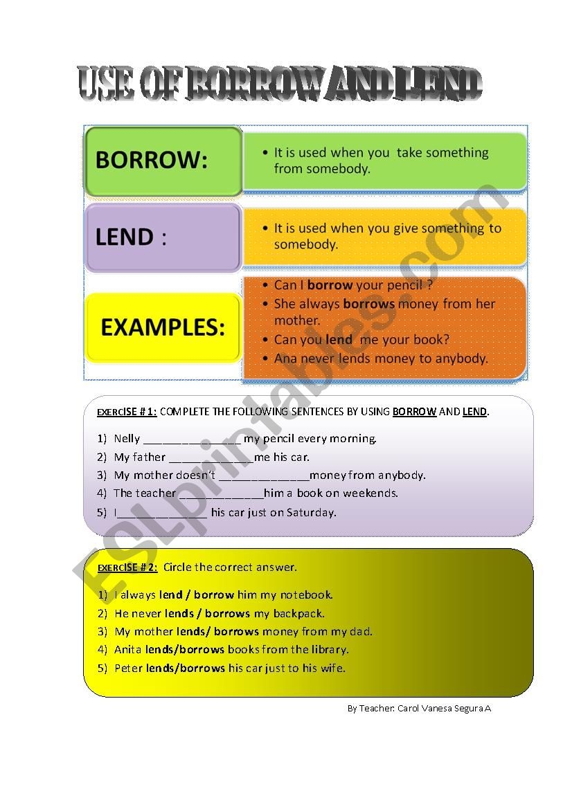 Use Of Lend And Borrow ESL Worksheet By Vanesa23052011 Use Of Lend And Borrow ESL Worksheet By Vanesa23052011