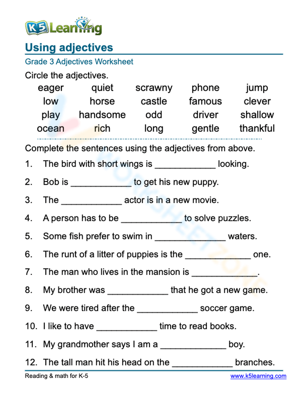 16 Printable Adjective Worksheets 4th Grade Free PDF At Worksheeto