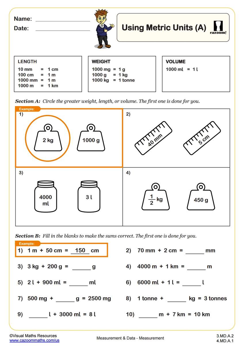 Using Metric Units B PDF Printable Measurement And Data Worksheets Cazoom Math Using Metric Units B PDF Printable Measurement And Data Worksheets Cazoom Math