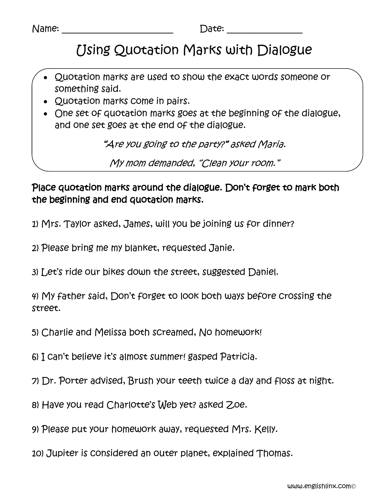 Using Quotation Marks WS 1 Worksheet For 6th 8th Grade Lesson Worksheets Library Using Quotation Marks WS 1 Worksheet For 6th 8th Grade Lesson Worksheets Library