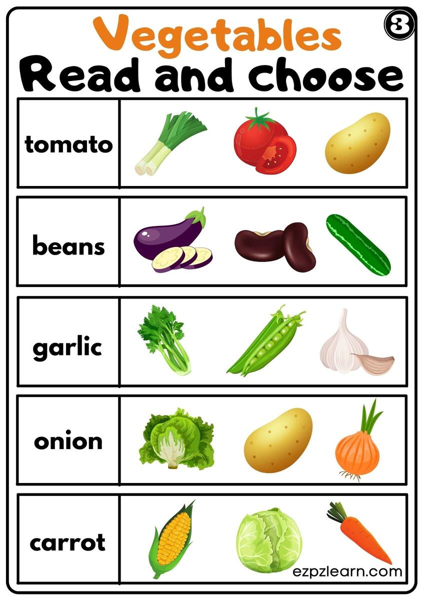 Free Counting Vegetables Worksheet For Preschool