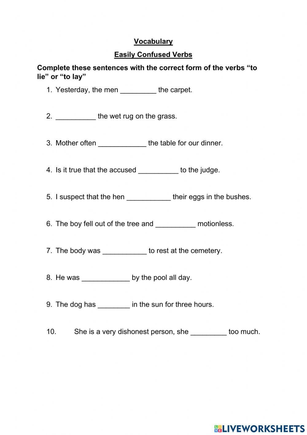 Verbs To Lie To Lay Worksheet Worksheets Library Lie Lay Lie ESL Worksheet By Mietz Worksheets Library