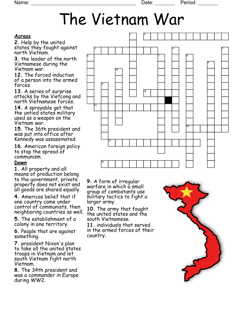 Vietnam War Worksheet WordMint Vietnam War Vocabulary Crossword WordMint