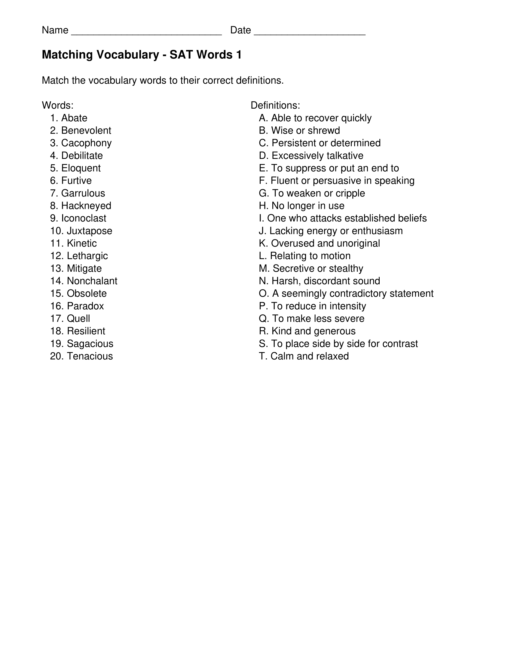 7th Grade Vocabulary Worksheet WordMint