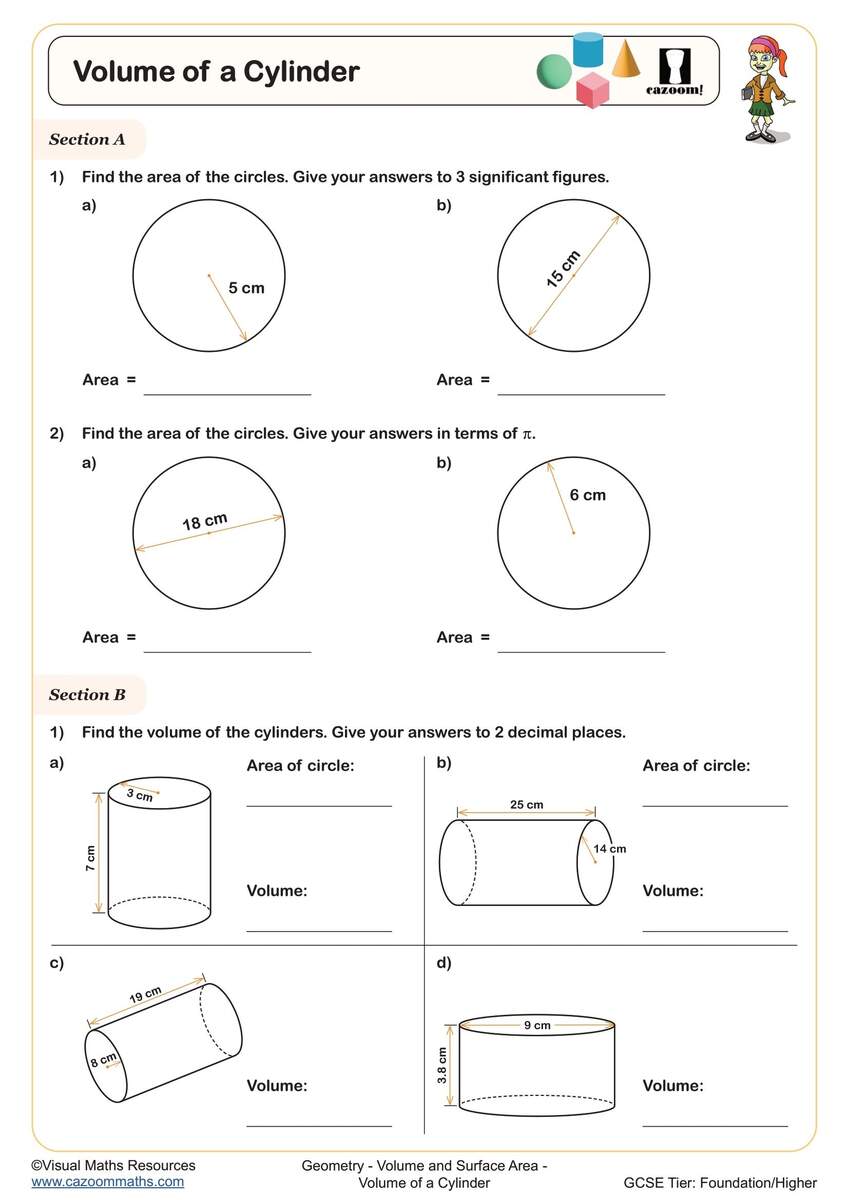 Volume Of A Cylinder Worksheet Printable PDF For Year 9 And Year 10 Geomtery Worksheet Volume Of A Cylinder Worksheet Printable PDF For Year 9 And Year 10 Geomtery Worksheet
