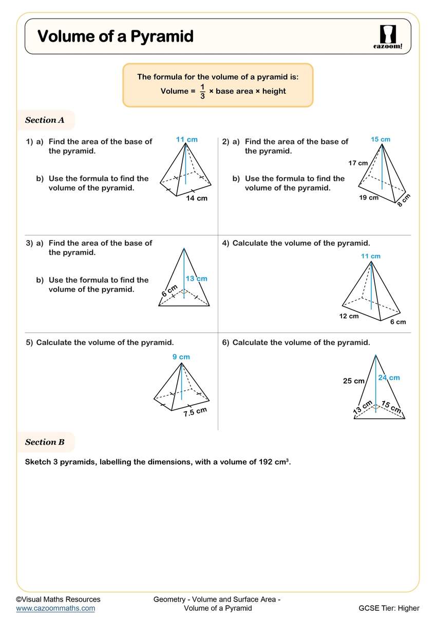 Volume Of A Pyramid Worksheet Fun And Engaging Year 10 And Year 11 Geometry Worksheet Volume Of A Pyramid Worksheet Fun And Engaging Year 10 And Year 11 Geometry Worksheet