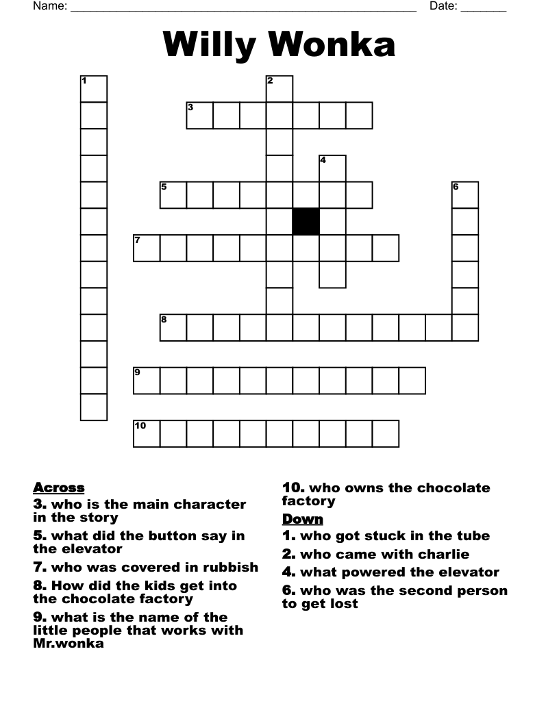 Willy Wonka Crossword WordMint Willy Wonka Crossword WordMint