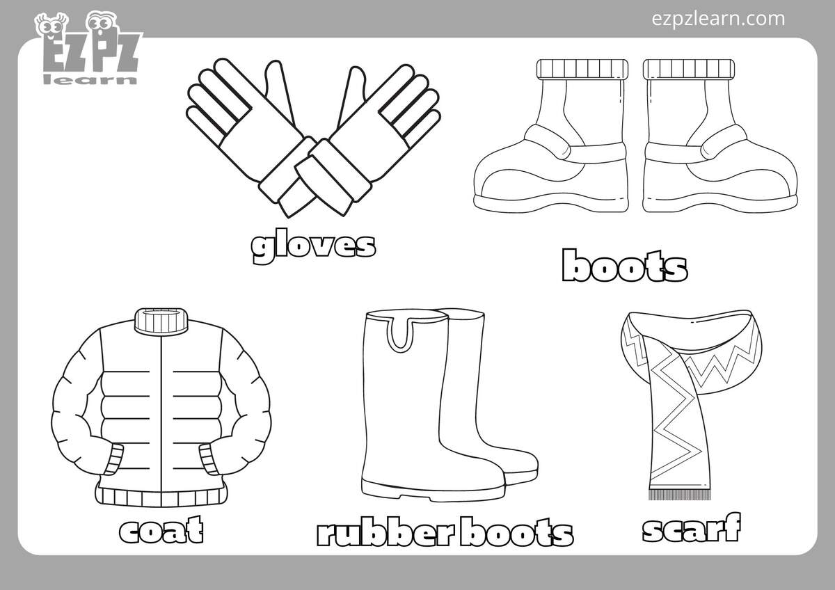 Winter Clothes Coloring Page1 Ezpzlearn Printable Winter Clothes Clip Card Activity For Preschool