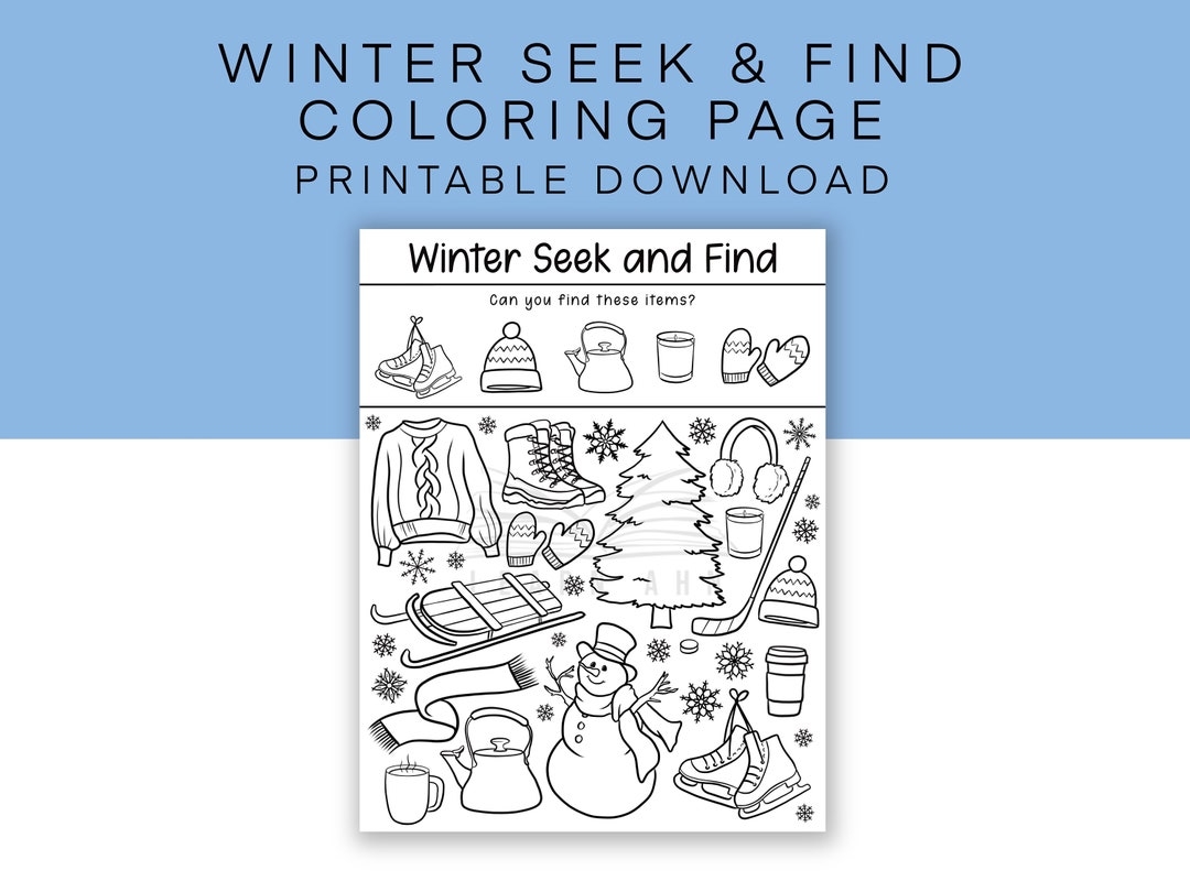 Winter Seek And Find Printable Coloring Page Snow I Spy Activity Sheet Wintertime Puzzle For Kids Holiday Digital Download Activity Etsy