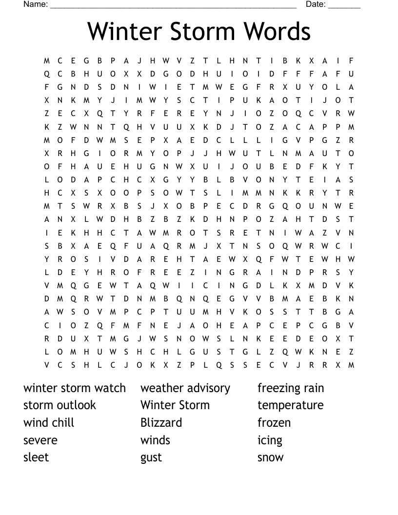 Winter Storm Words Word Search WordMint Winter Storm Words Word Search WordMint