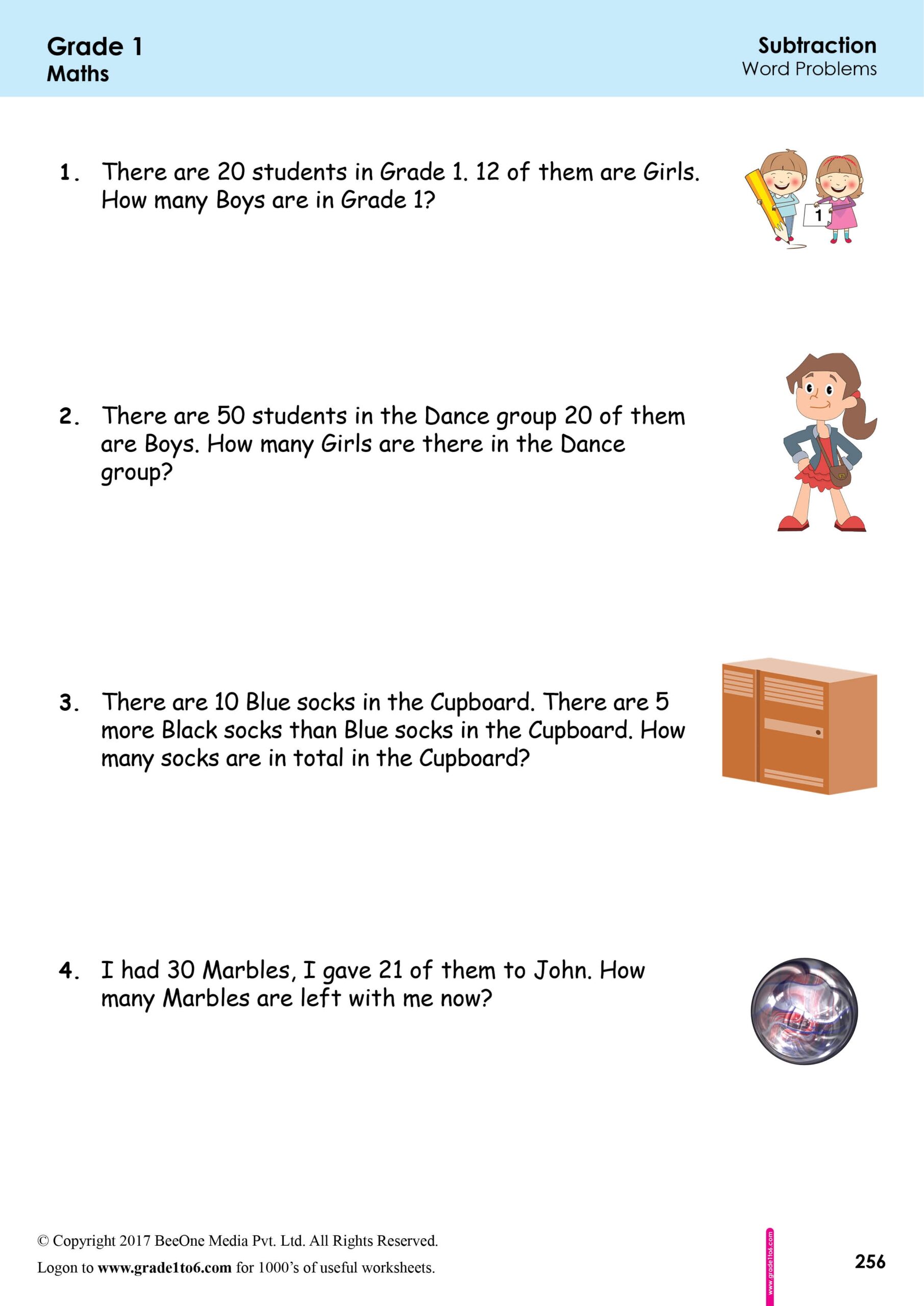 Word Problems In Subtraction Worksheets Grade1to6 Word Problems In Subtraction Worksheets Grade1to6