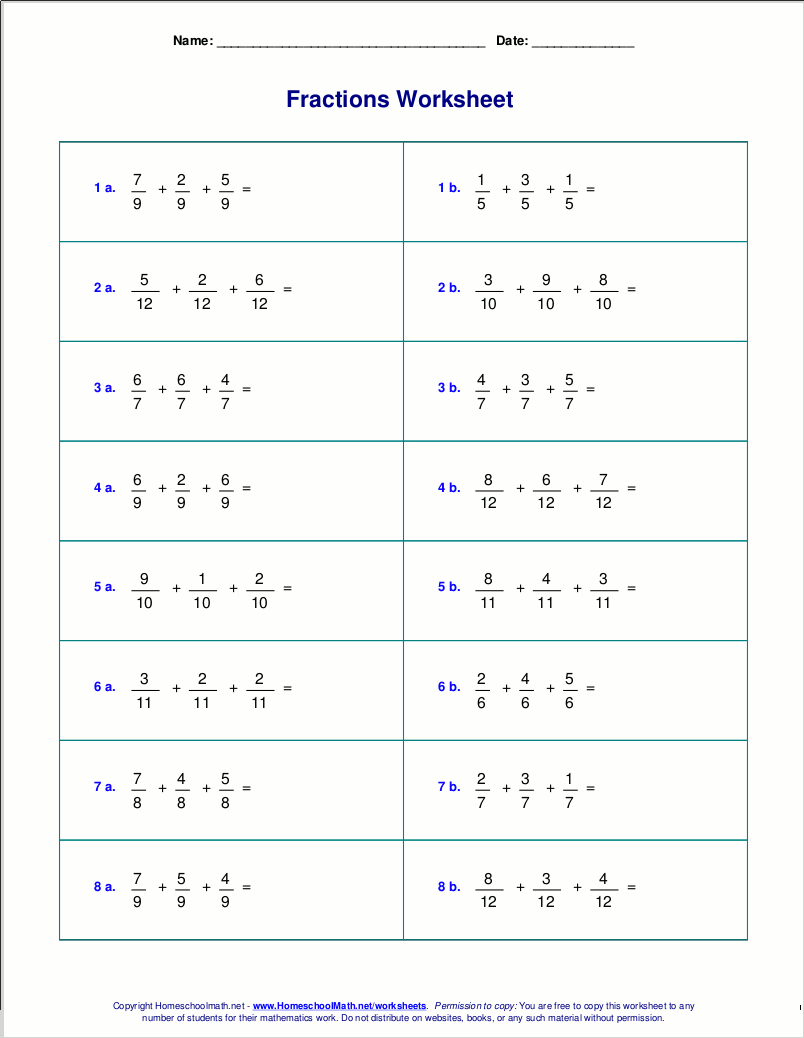 Worksheets For Fraction Addition Worksheets For Fraction Addition