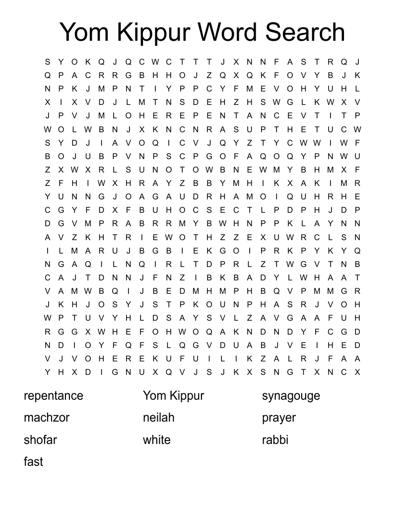 Yom Kippur Word Search WordMint Yom Kippur Word Search WordMint